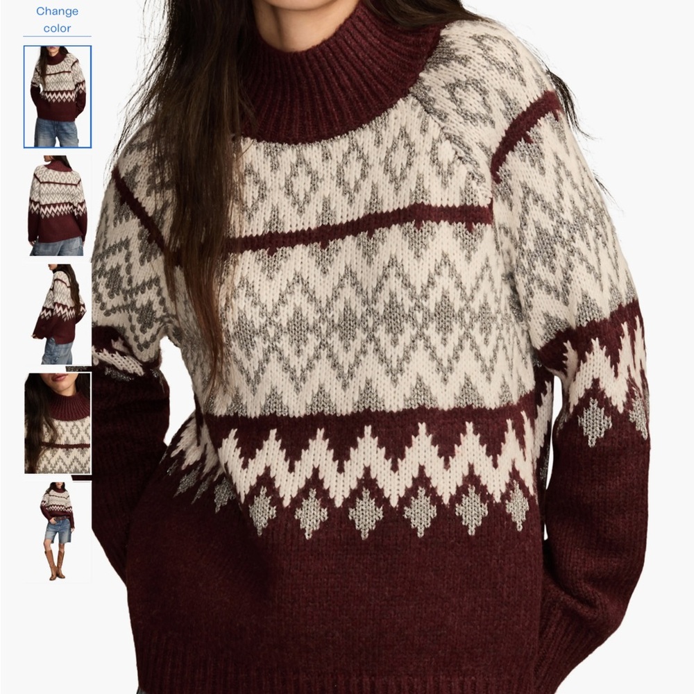 Lucky Brand Mock Neck Fair Isle Sweater M